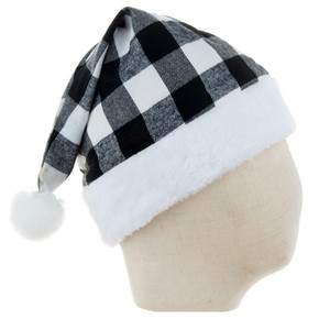 Chapeau de Père Noël unisexe à carreaux avec bordure en fausse fourrure blanche et pompon pour fête de Noël - Product Image 6