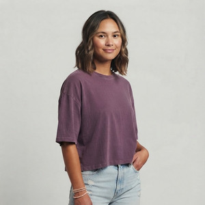 T-shirt décontracté ample à col rond et manches courtes pour femme, effet délavé soleil, coupe ample, style vintage, délavé à l'acide, pour femme - Product Image 4