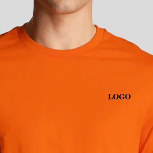 Men's Orange Cotton T-Shirt O-Neck Short Sleeve Casual Solid Color Regular Fit Printed Jersey Knitted Top - Product Image 4