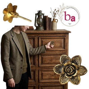 Antique <b>Brass</b> Flower <b>Knobs</b> Drawer & Pulls for Cabinets Dressers Cupboards Beds Living Rooms Bedrooms Warehouses Outdoor Use - Product Image 5