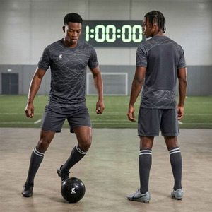 Ensemble de maillot de football pour homme Ekin, imprimé géométrique noir, manches courtes, évacuation de l'humidité, coupe athlétique, kit de football toutes saisons - Product Image 2