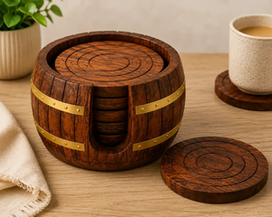 Ensemble de sous-verres en bois avec support, bois naturel, pour boissons, tasses à café, mugs, verres à vin, décoration pour la maison, la cuisine, la salle à manger, le restaurant, le bureau - Product Image 1