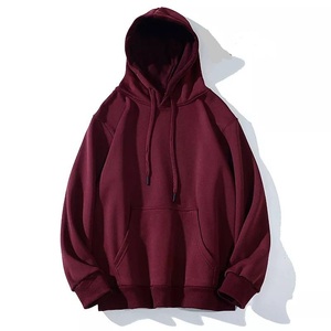 Sweat-shirt à capuche bordeaux pour homme, coupe classique, en molleton, décontracté, pour l'automne, avec poches, manches classiques, tricoté, uni, 100% coton - Product Image 1