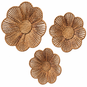 Décoration murale en fleurs tissées à la main en jonc de mer, 3 pièces, art bohème à suspendre pour la maison - Product Image 4