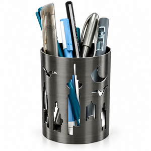 Porte-stylo en métal style architecture islamique, finition or rose, organisateur de bureau, support à crayons découpé motif skyline de mosquée, pour Ramadan, Aïd, événements musulmans et entreprises - Product Image 4