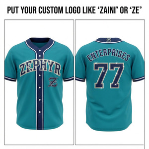 Premium 180 GSM Polyester Baseball Jersey Short Breathable Mesh Teal Navy <b>White</b> Panel Design Custom Applique Embroidery Teamwear - Product Image 1