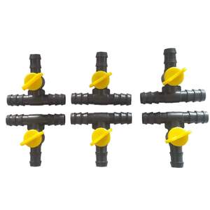Raccord en T 3 voies 16 mm pour irrigation goutte à goutte, connecteur latéral noir et jaune, robuste, résistant aux intempéries, à raccordement facile par poussée - Product Image 3