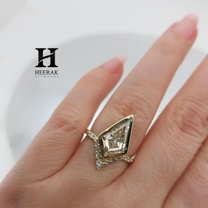Unique Shield Cut Lab Grown Diamond Engagement <b>Ring</b> 14K Yellow <b>Gold</b> Bezel <b>Set</b> Kite Shape Diamond <b>Ring</b> Geometric Bridal Jewelry - Product Image 2