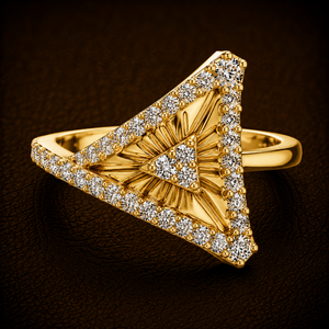 Bague de Mariage en Or Jaune 14K avec Diamant de Laboratoire Taille Ronde Brillante et Halo Triangulaire, Bijoux Fins, Vente en Gros OEM - Product Image 1