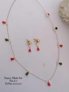 Fancy Mala Set No.6.7 Gold Plated <b>Ruby</b> Green Stone Beaded <b>Necklace</b> Earrings Women's Wedding Jewelry - Product Image 3