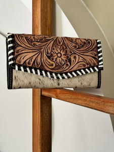 Nuevo bolso de mano de cuero marrón Floral grande oculto y pelo occidental en conjuntos combinados de billetera de cuero con herramientas para mujer - Product Image 3