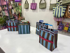 Premium Quality Eco-Friendly Recycled Nylon Striped Custom Recycled Nylon tote <b>Bags</b> Indian Market <b>Bags</b> for Retail and Export - Product Image 3
