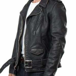 Veste en cuir véritable pour homme sur mesure, style vintage usé, veste de motard, ceinturée, en cuir de vachette, coupe ajustée, style punk rock, manteau d'extérieur - Product Image 6