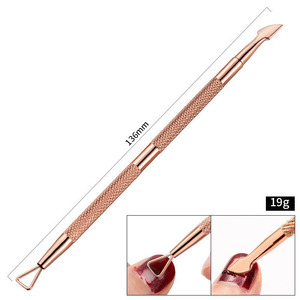Pousse-cuticules double embout carré en acier inoxydable rose doré, réutilisable, outil de manucure avec poignée texturée et pointes de précision pour le soin des cuticules - Product Image 3