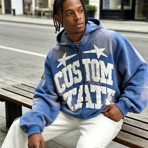Sudadera con capucha para hombre, personalizada con estampado OEM, apliques bordados, hombros caídos, estilo urbano, con cremallera, de gran gramaje (400 GSM) - Product Image 3