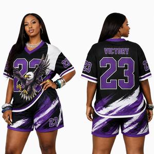 Womens Vintage Athletic Jersey Shorts <b>Set</b> Oversized Number Print <b>Two</b> <b>Piece</b> Sportswear Sublimated Streetwear Activewear Outfit - Product Image 2