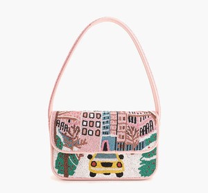 <b>Pink</b> Cityscape Seed Beaded Embroidered Handbag Beaded Crossbody Shoulder <b>Purse</b> Fashion Accessories for Parties Events Weddings - Product Image 1