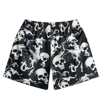 Shorts en maille 100 % polyester personnalisables avec motif crâne gravé au laser, taille mi-haute, fermeture à cordon, poids lourd, vente en gros