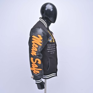 Mean Safe <b>Men's</b> PU <b>Leather</b> Varsity <b>Jacket</b> Embroidered Lettering Streetwear Winter Turn-down Collar Regular Fit Quick Dry - Product Image 5