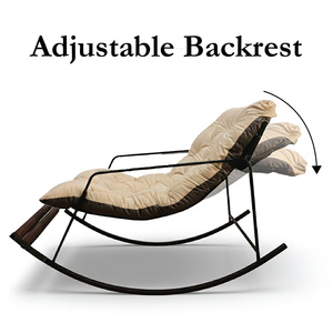 Fauteuil à bascule moderne en métal avec coussin et masseur de pieds – Chaise de relaxation intérieure, fauteuil à bascule avec rouleaux en bois pour les pieds - Product Image 2