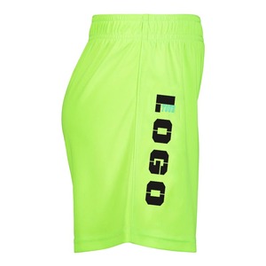 Shorts de sport pour homme, vert fluo uni, séchage rapide, taille élastique, avec logo imprimé, longueur mi-haute - Product Image 2