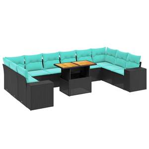 Juego de Sofás de Patio de 11 Piezas en Poliratán Negro con Cojines, Elegante Colección de Muebles para Exteriores - Product Image 2