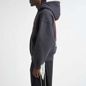 Sweat-shirt à capuche zippé gris foncé pour homme, coupe oversize, logo brodé sur le devant, molleton décontracté, idéal pour l'automne - Product Image 4