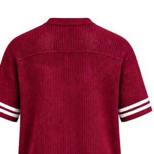 Burgundy Customized Knitted <b>V</b> <b>Neck</b> Jersey Short Sleeve Striped Sports <b>Shirt</b> Breathable <b>Oversized</b> Casual Athletic Teamwear Top - Product Image 6