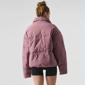 Women's Quilted Puffer <b>Jacket</b> Hooded Full Sleeve Polyester Wadding <b>Winter</b> Warm Coat Solid Color Zipper Closure <b>Waterproof</b> - Product Image 3