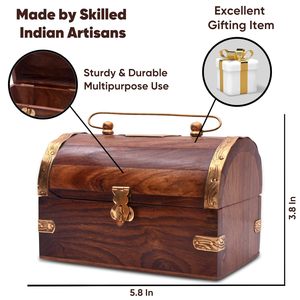 Tirelire en bois de Sheesham, tirelire en bois artisanale et boîte à monnaie avec serrure et clé, design coffre au trésor pour enfants et adultes - Product Image 3