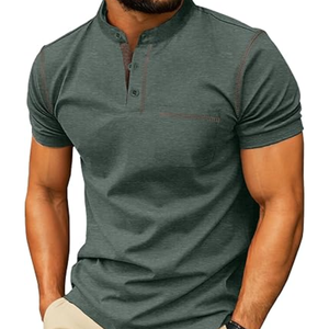 Short Sleeve Summer Casual Classic Cotton T-<b>Shirt</b> <b>with</b> <b>Pocket</b> and Button Front for <b>Men</b> - Product Image 1