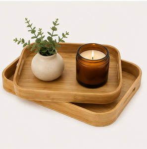 Premium Rectangular Bamboo Serving <b>Tray</b> With <b>Rounded</b> Corners Eco-Friendly Minimalist Wooden Food Platter For Breakfast <b>Table</b> - Product Image 4