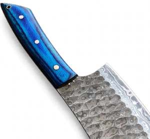 Cuchillo de Cocina de Acero Damasco Forjado a Mano con Diseño de Gota de Lluvia, Mango de Madera Pakka Azul - Product Image 5