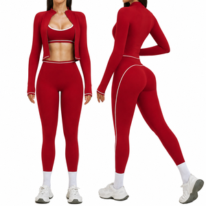 Custom Women 3 Piece Yoga Set Adjustable Bra High Waist Butt Lift Legging Slim Fit Solid Four Way Stretch Quick Dry Active Set - Product Image 3
