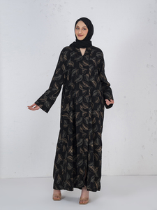 Ethnic Floral Digital Print Black Maxi Abaya with Matching <b>Hijab</b> Traditional Islamic Long Dress Modest Apparel for Women Wear - Product Image 3