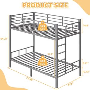 Letto a castello grigio con sponde alte, in ferro a tubo quadro, con scaletta laterale, ideale per la cameretta moderna dei bambini e per l'organizzazione con contenitore - Product Image 5