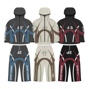 Fabricants de vêtements OEM personnalisés, ensembles de survêtements imperméables en polyester et nylon, vestes zippées, sweats à capuche et shorts - Product Image 1