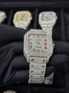 Montre Hip Hop Mécanique en Acier Inoxydable Entièrement Sertie de Moissanite VVS D, Cadran Romain, à Prix Réduit, Cadeau pour Père - Product Image 4