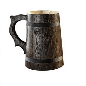 Chope à bière en bois de chêne brun poli, sculptée à la main, motif ange viking religieux, écologique, pour eau et vin - Product Image 2