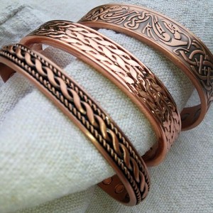 Ornamental Open Wristband Antique Oxidized Copper Bio Energy Jewelry Unisex Adjustable Solid Heavy Cuff - Product Image 1