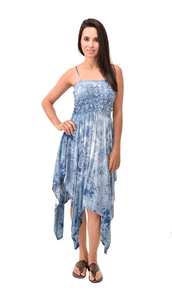 Vestido de verano con efecto fruncido, teñido anudado índigo, de rayón, estilo bohemio hippie y hada - Product Image 4