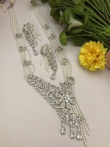 Elegant Premium Quality Brass <b>Silver</b> Plated Layered Kundan CZ Mala <b>Necklace</b> <b>Set</b> Earrings Party Wedding Wear Collection Women - Product Image 3