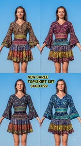 Nuevo Conjunto de Falda Corta con Volantes de Seda 100% Estilo Vintage para Mujer, Atuendo Étnico Indio de Diseñador, Elegante y Moderno, Talla Única - Product Image 6