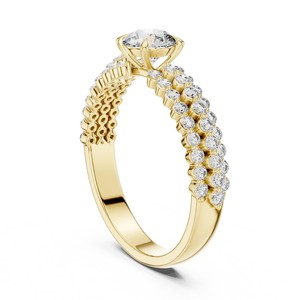 Lab Grown Diamond Engagement Ring 18K Gold Pave Set Round Brilliant Wedding Jewelry for Women - Product Image 1