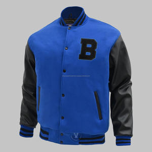 Cuerpo de lana personalizado y mangas de piel de vaca genuina chaqueta universitaria Letterman azul y negra - Product Image 5