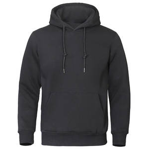 Vente en gros de sweats à capuche d'hiver personnalisés avec logo noir sur le devant, OEM |   Sweat-shirt pour homme en coton molletonné de haute qualité 450g |   Séchage rapide - Product Image 3