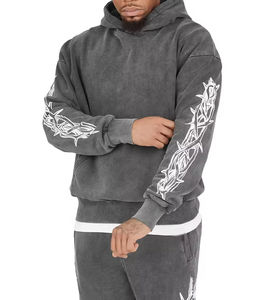 Ensembles de survêtements pour hommes, en tissu délavé, à capuche, pour l'hiver, avec logo personnalisé imprimé - Product Image 4