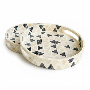 Creative Mother of Pearl Serving Tray Inlaid Capiz Shell Tray Geometric <b>Mosaic</b> Rectangular Ottoman Tray for Home Decor Wholesale - Product Image 2