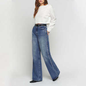 กางเกงยีนส์เดนิมผู้หญิงทรงวินเทจ ทรงสลิม ทรงตรง ทรงหลวม แต่งคริสตัล สไตล์สตรีทแฟชั่น - Product Image 2