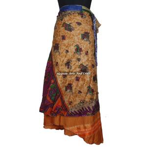 Faldas Mágicas de Seda de Jaipur Rajasthani, Faldas Largas Envolventes de Seda Mágica Reversible de 2 Capas, Ropa de Playa, Sari de Seda Vintage - Product Image 1